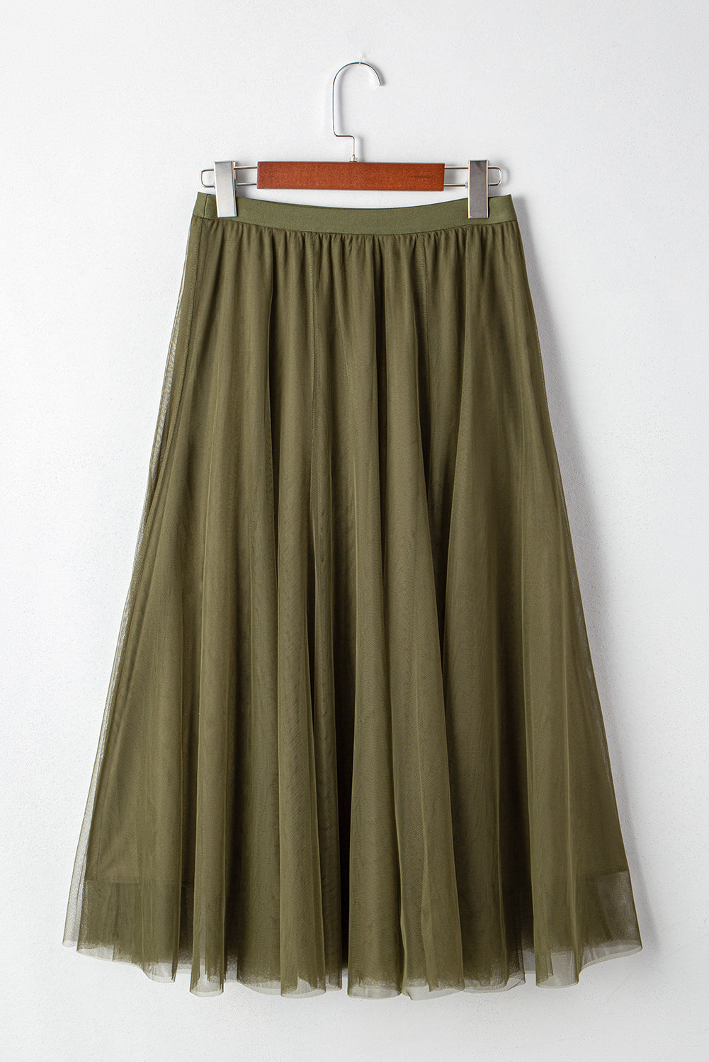 Tulle Mesh Overlay Flared Midi Skirt in Jungle Green