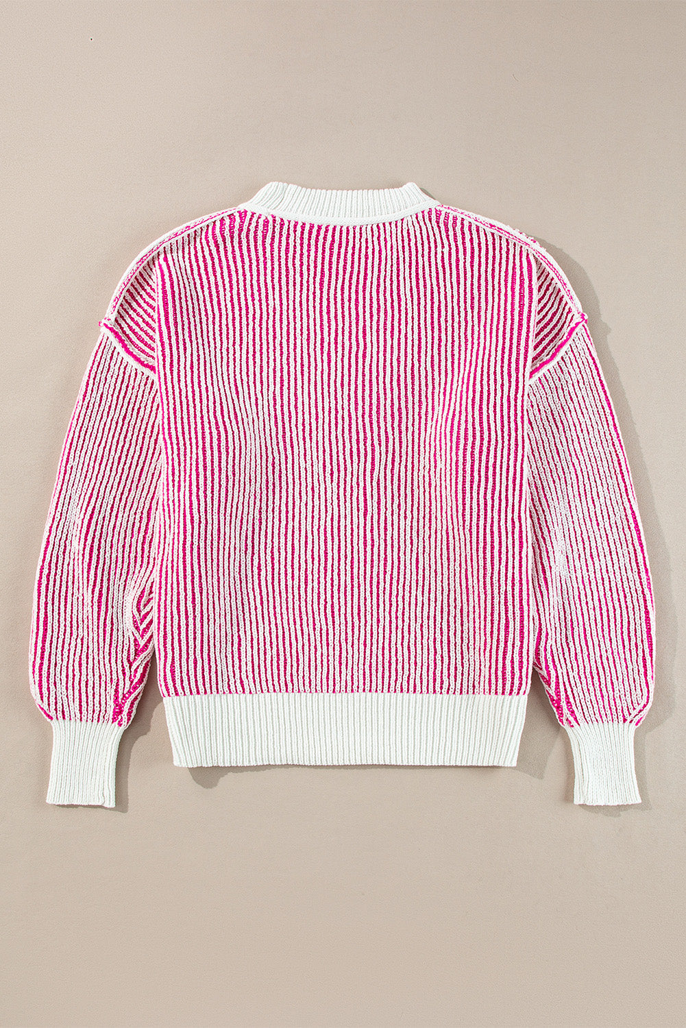 Sweater featuring Textured Knitted Relaxed Stripe-Patterned