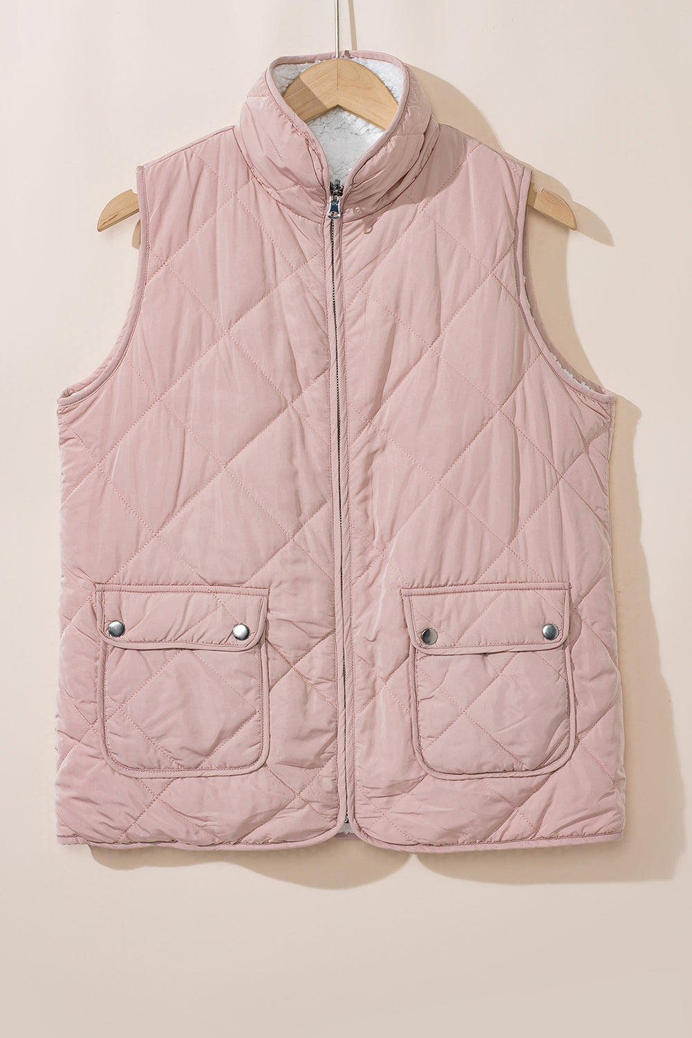 Lined Quilted Fleece Quilted Vest Coats in Pink
