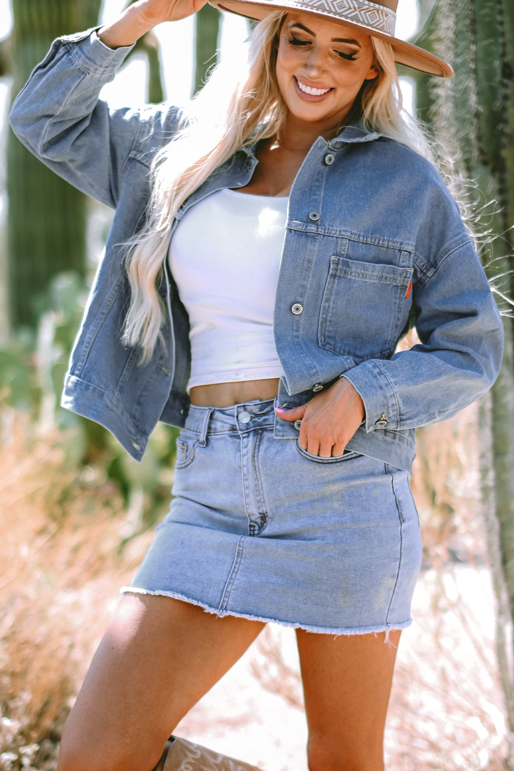 Denim Jacket: Washed Oversize Pocket-Detail
