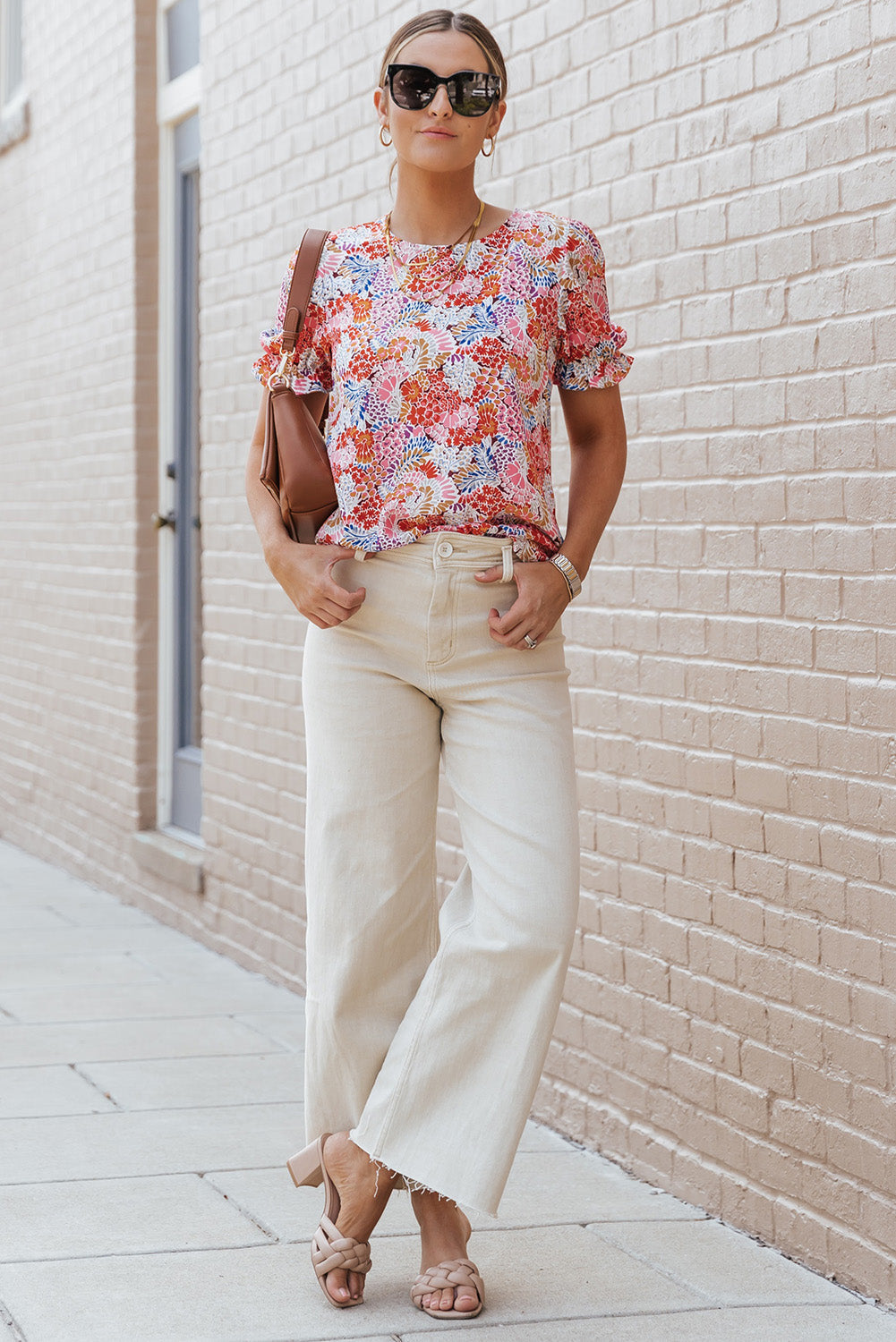 Blouse for Women Pattern Bubble Sleeve Mix Floral-Print