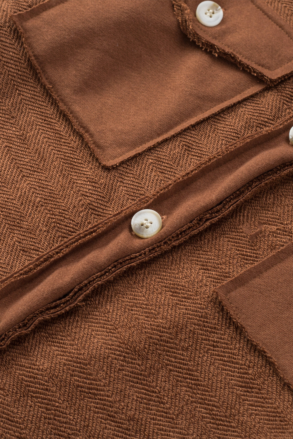 Women's Contrast Flap Pockets Brown Relaxed Shacket