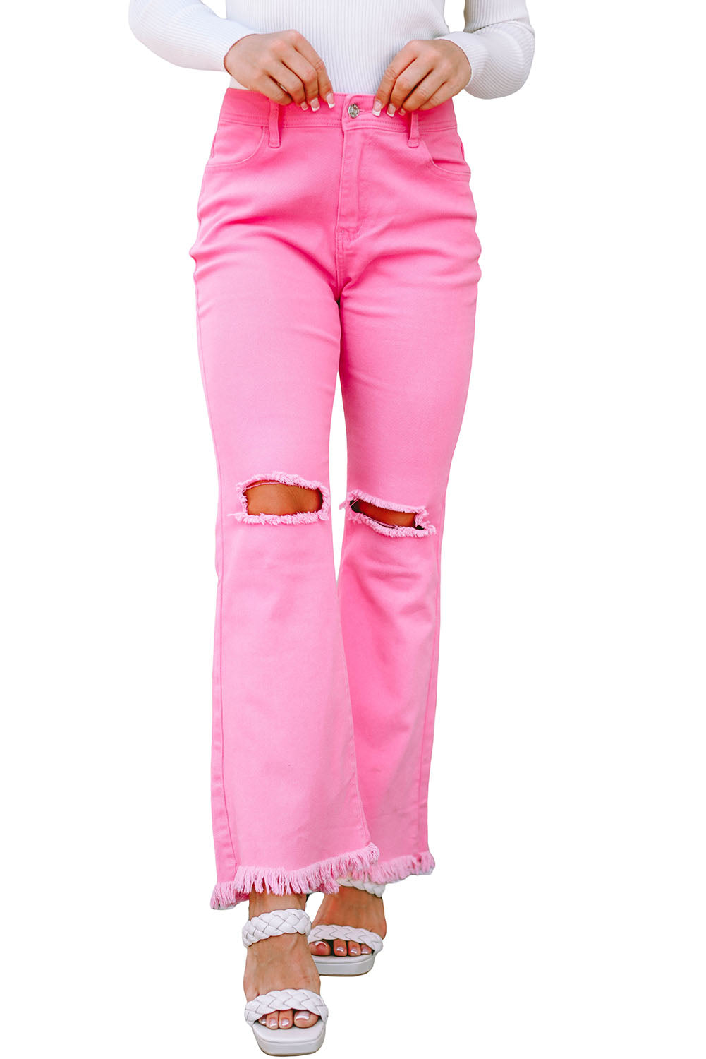 Women's Jeans Featuring Raw-Edge Vintage Flare Leg Ripped