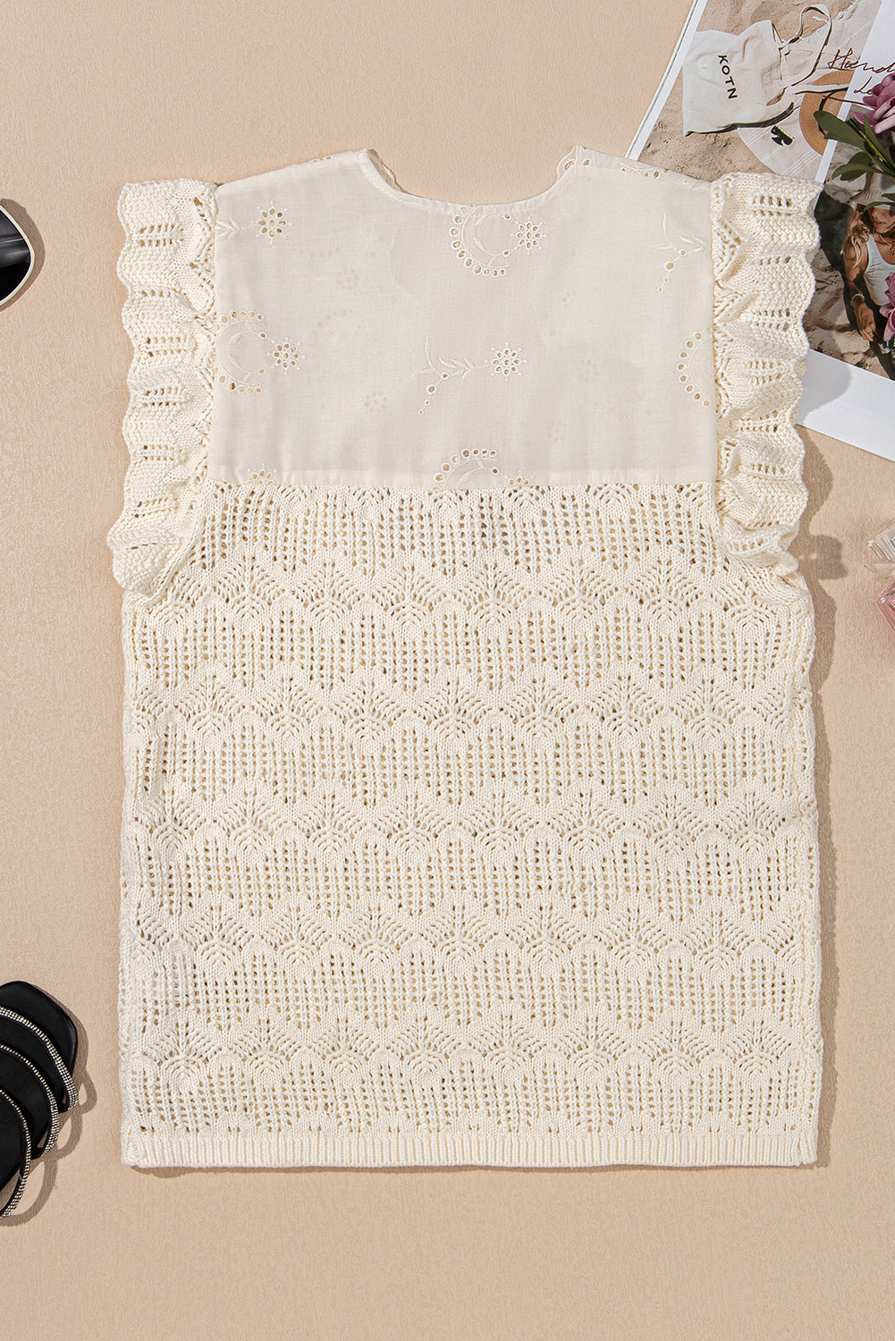 Chic Crochet Embroidered Lace Ruffle Tank Top