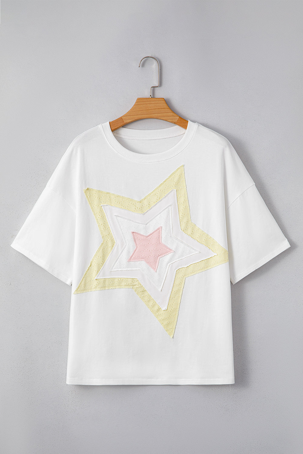 Star Layered Patched Graphic Drop-Shoulder Half Sleeve Loose Tee