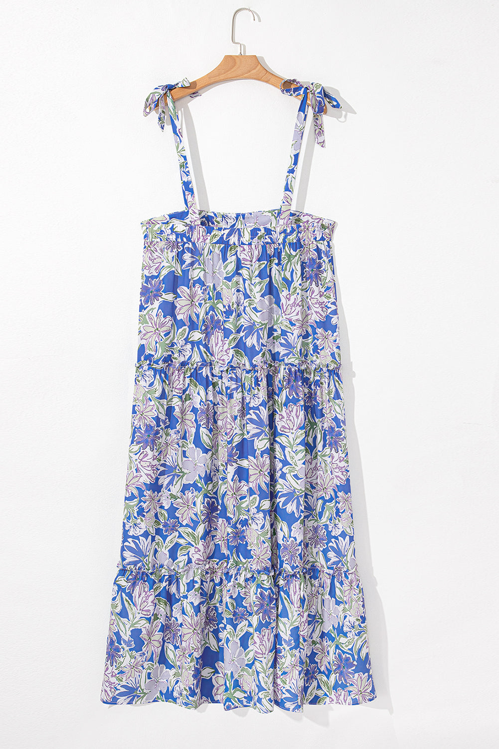 Floral Print Self-tie Straps Flowy Ruffle Long Dress