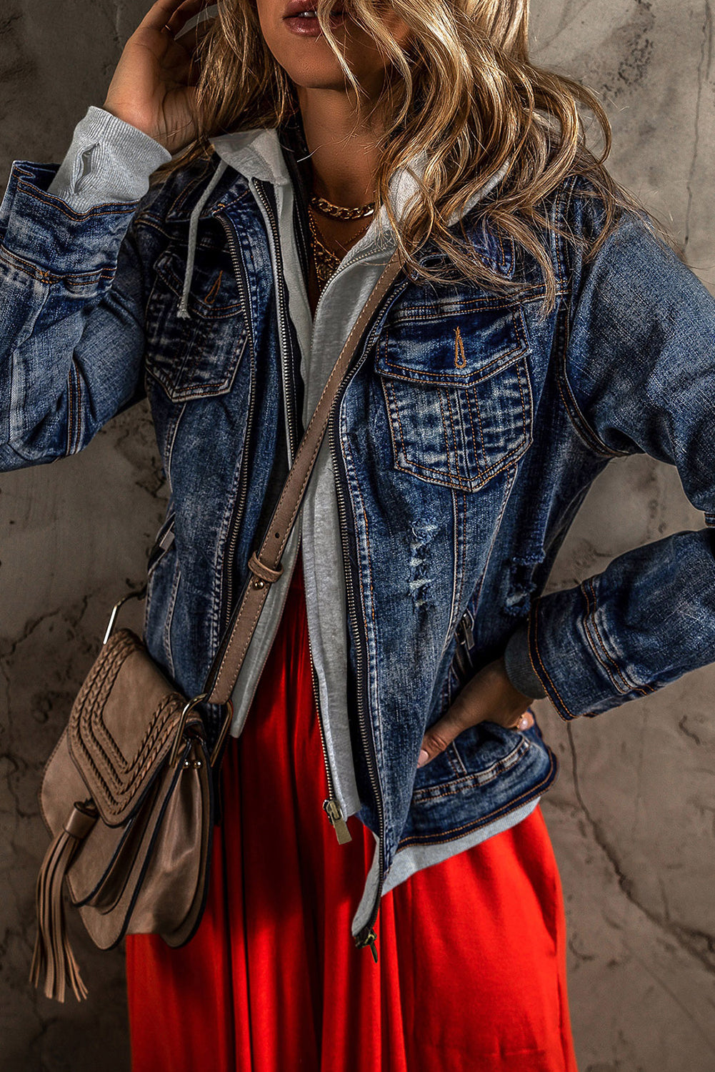 Women's Hooded Zip-Front Denim Jacket