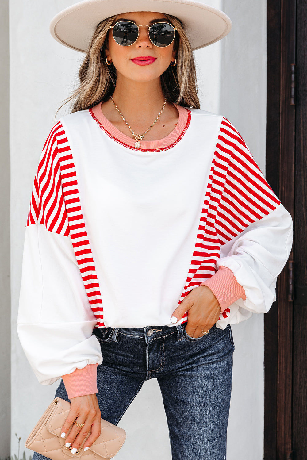 Colorblock Stitching Patchwork Contrast Oversize Sweatshirt