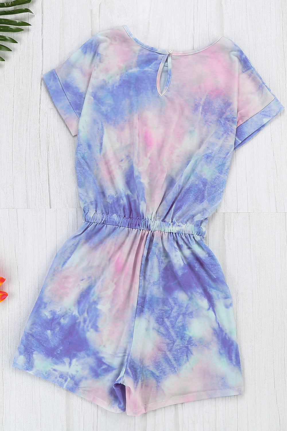 Romper for Women Tie Dye Short-Sleeve Knitted Multicolor Pocket-Detail