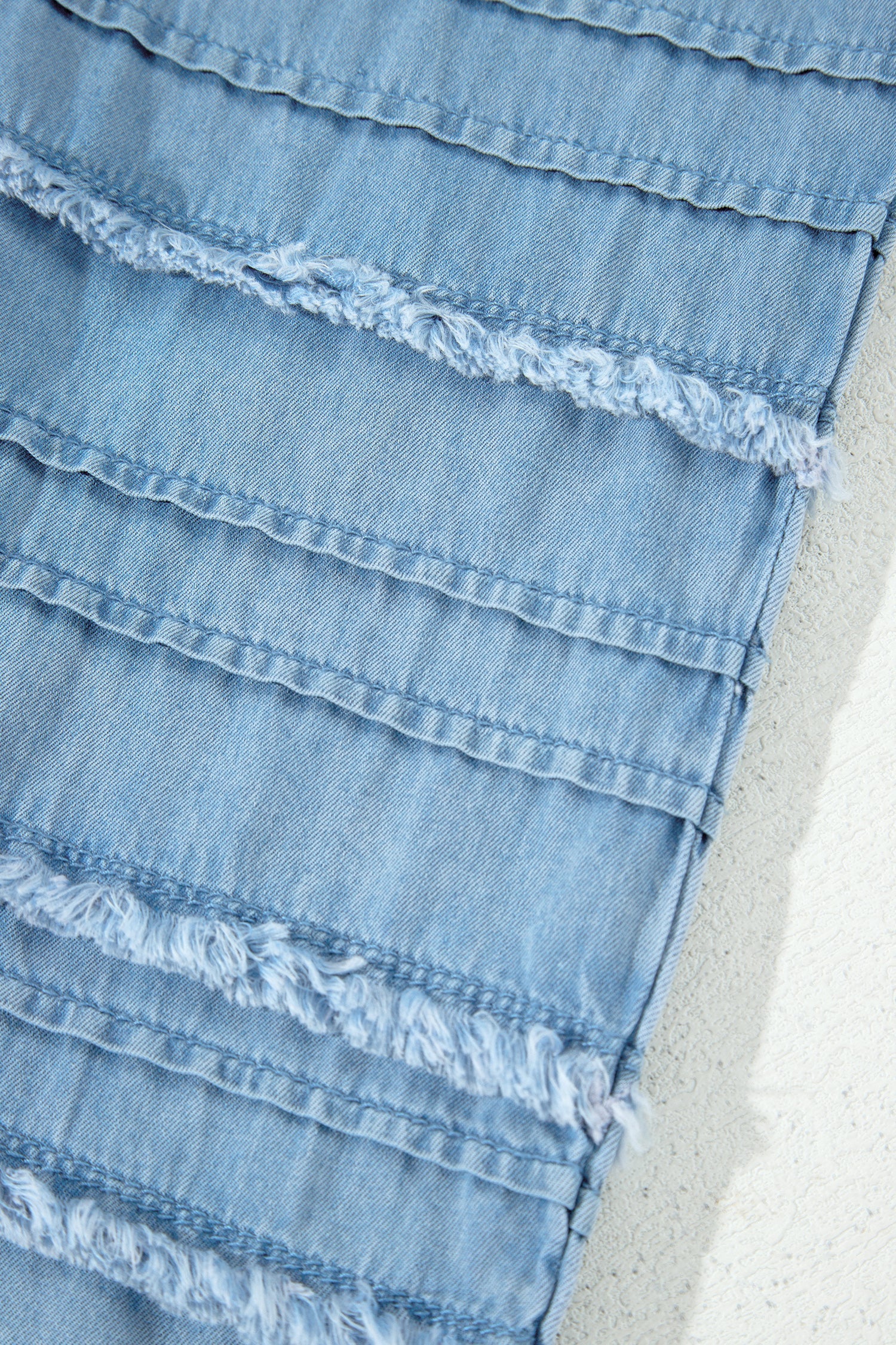 Everyday Ruffled Beau Blue Hem Wide-Leg Chambray Pants
