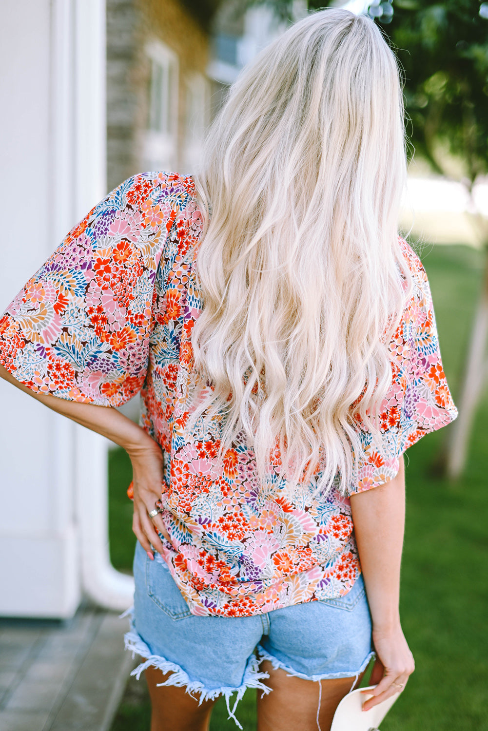 Blouse for Women Gorgeous Floral-Print Notch V Neck
