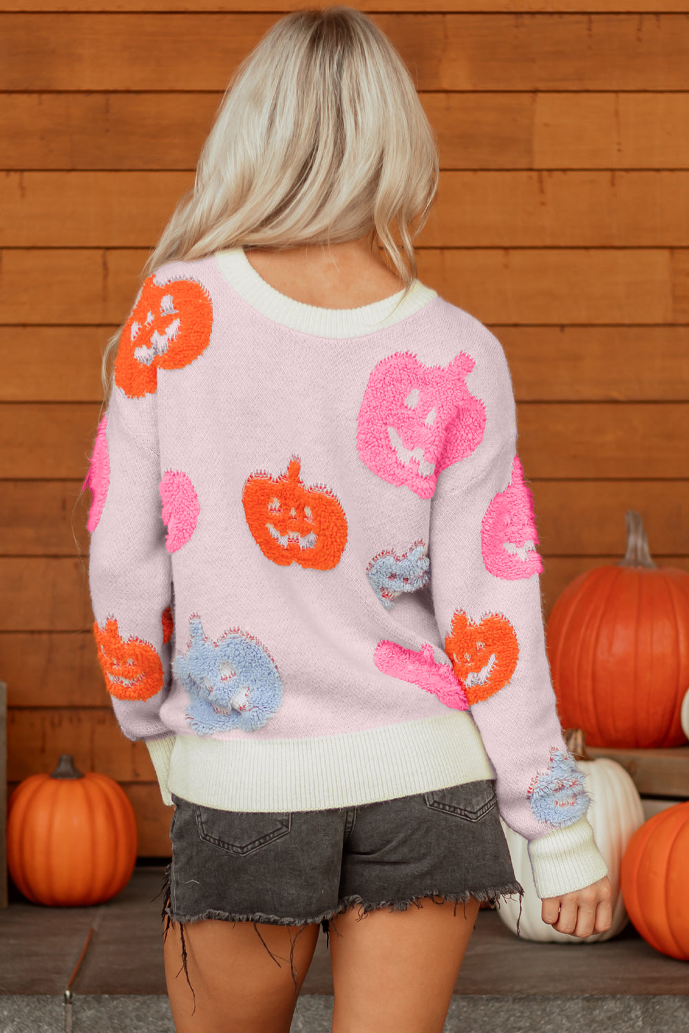 Halloween Cute Pumpkin Pattern Knit Top