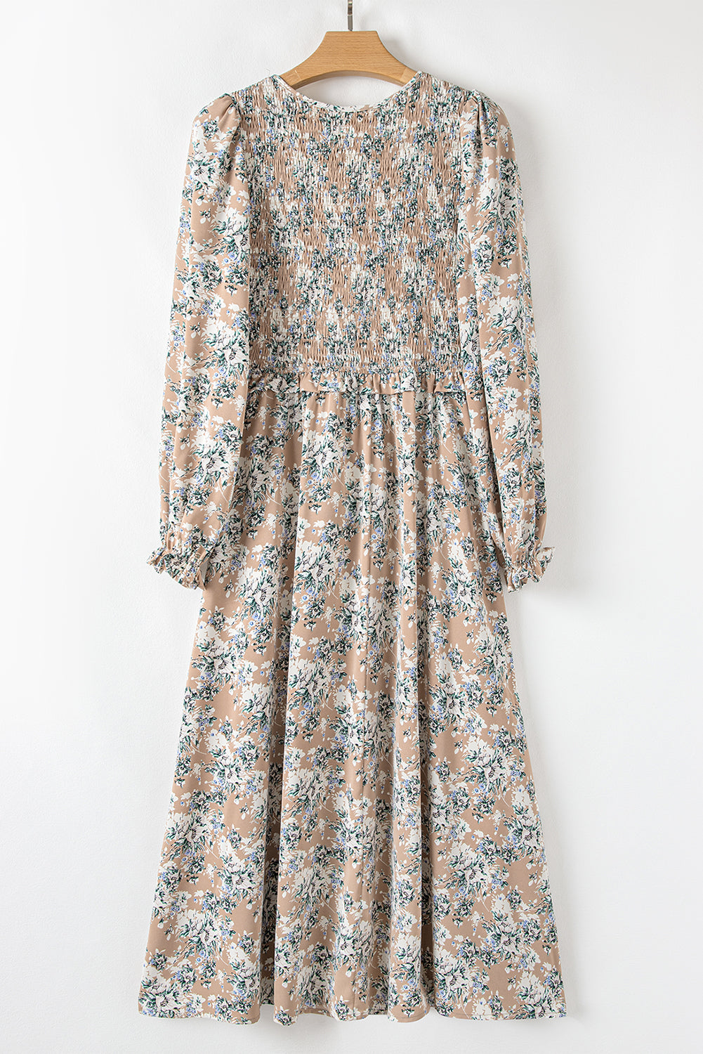 Floral Maple Grove Smocked Puff Sleeve Long Dress