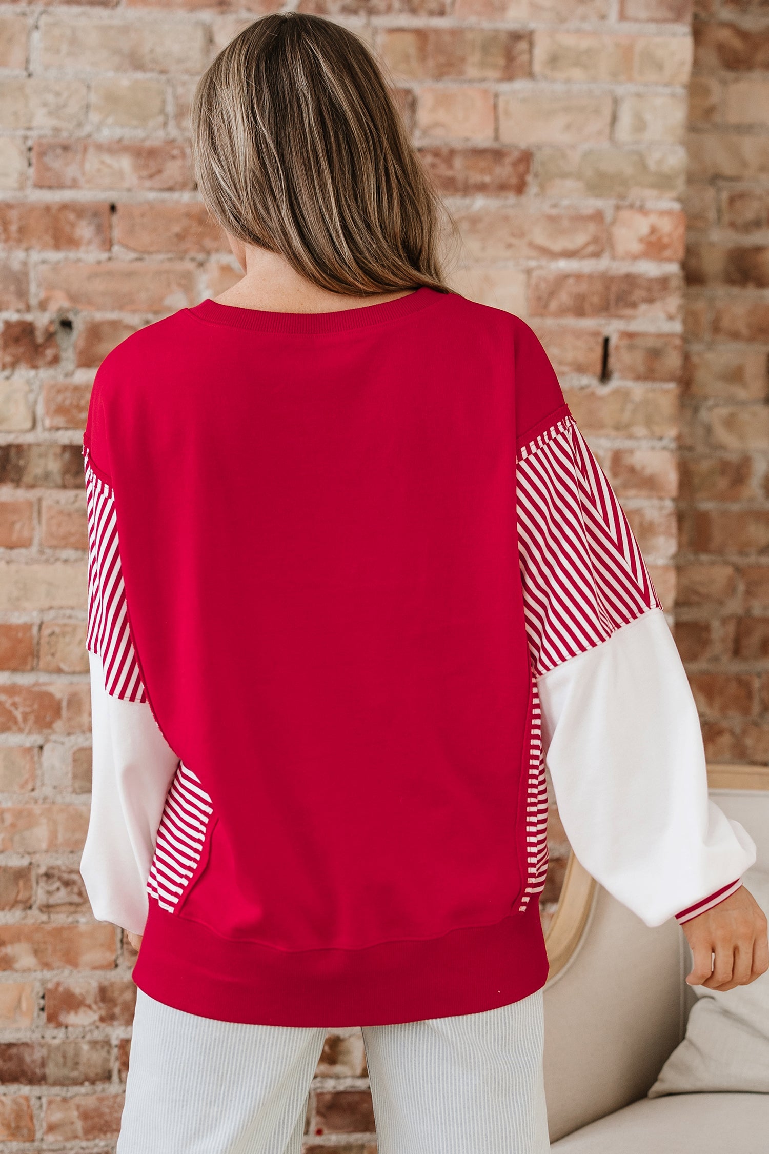 Striped Patchwork Sleeve Colorblock Sweatshirt