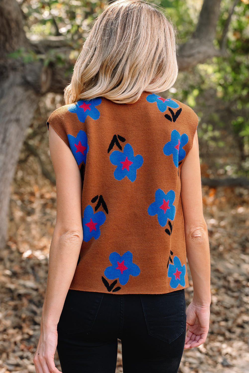 Floral Knit High Neck Top Vest