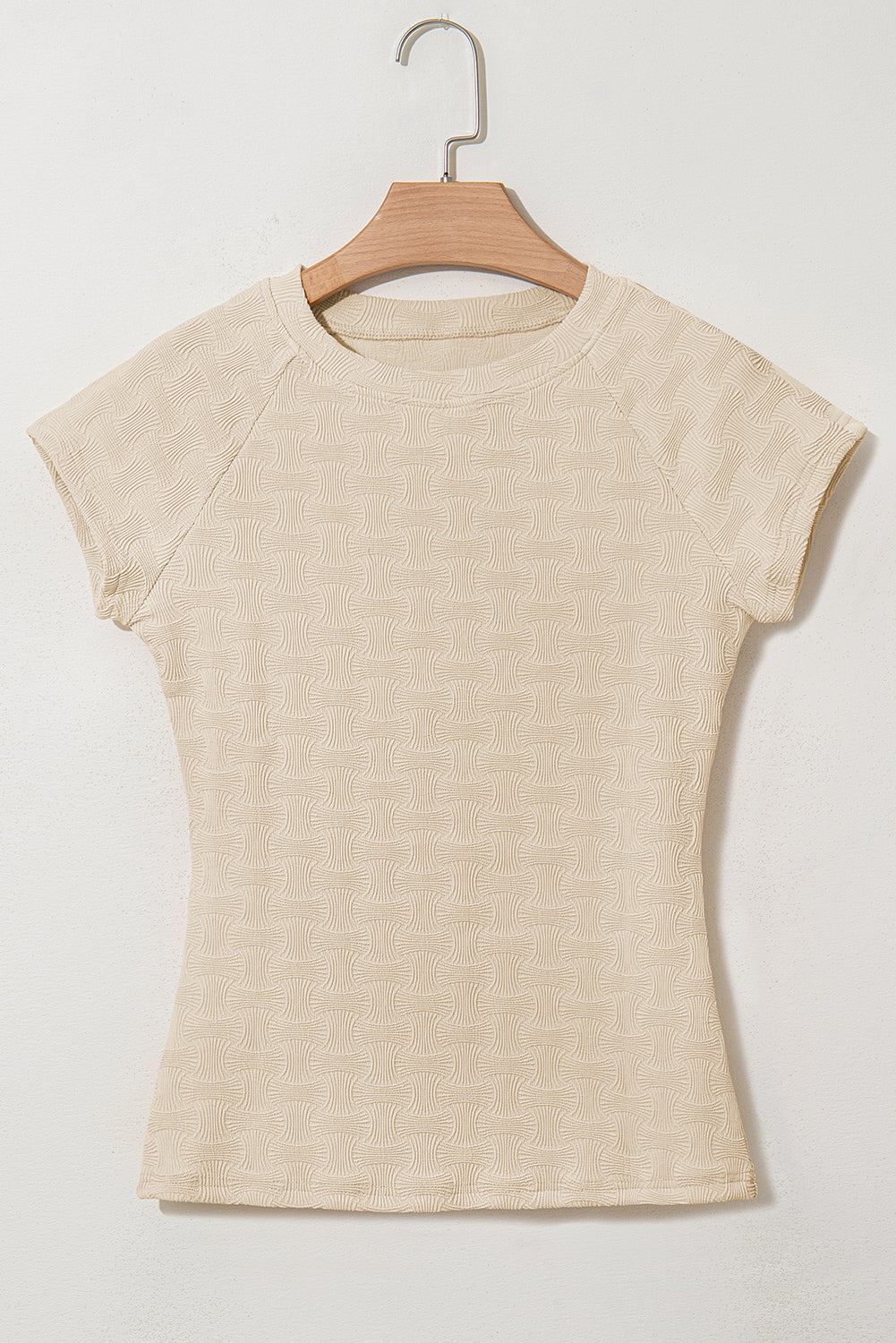 Textured Crew Neck Cap Sleeve Slim Stretchy T Shirt