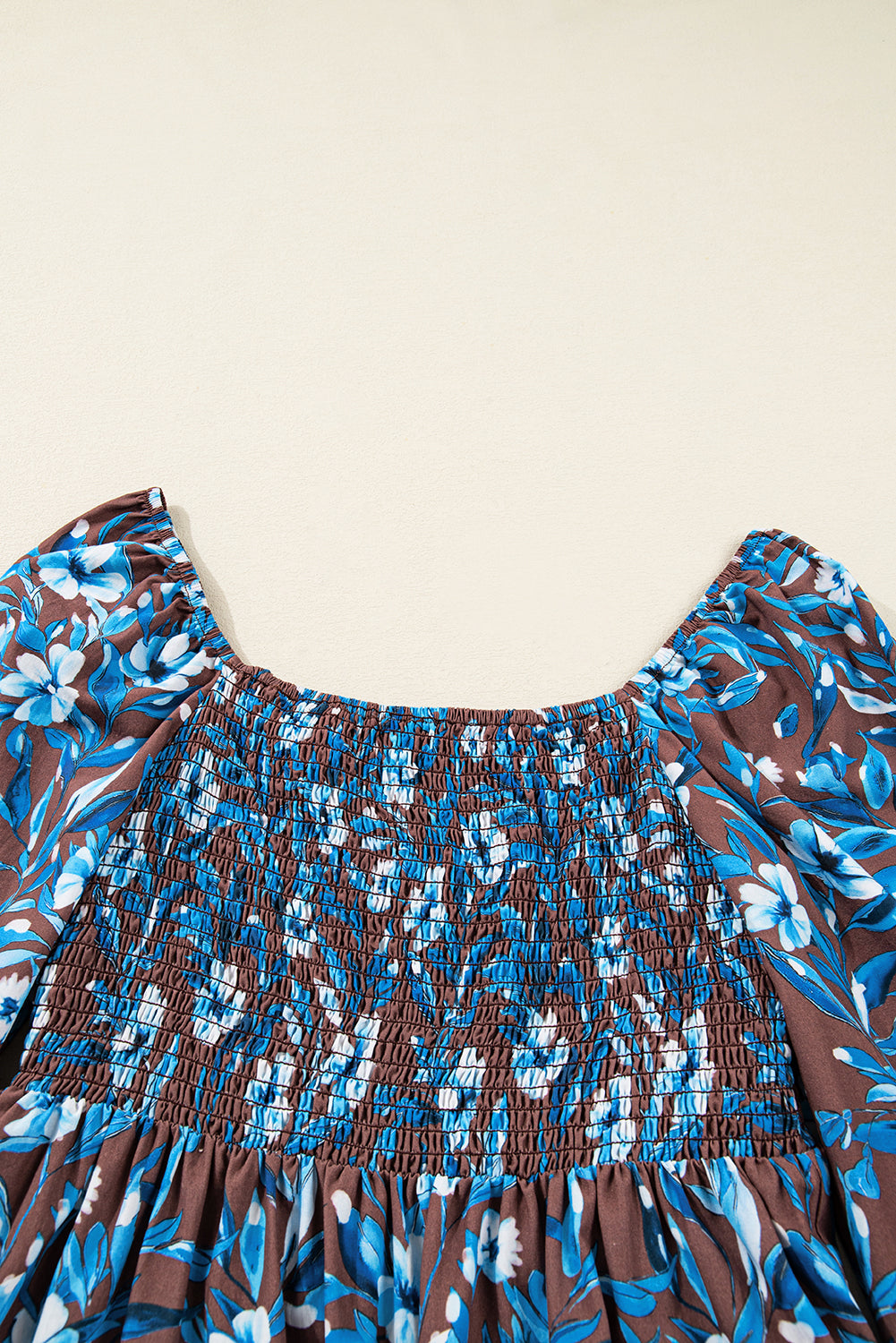 Smocked Bodice High-Waisted Ruffled Sleeve Floral Dress