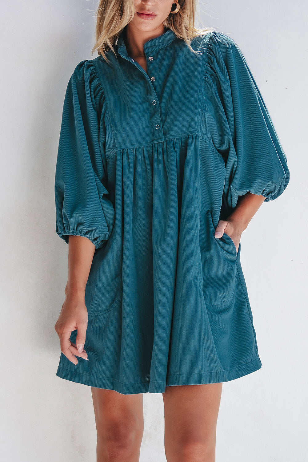Women's Dress with Bracelet-Length Sleeve Empire-Waist