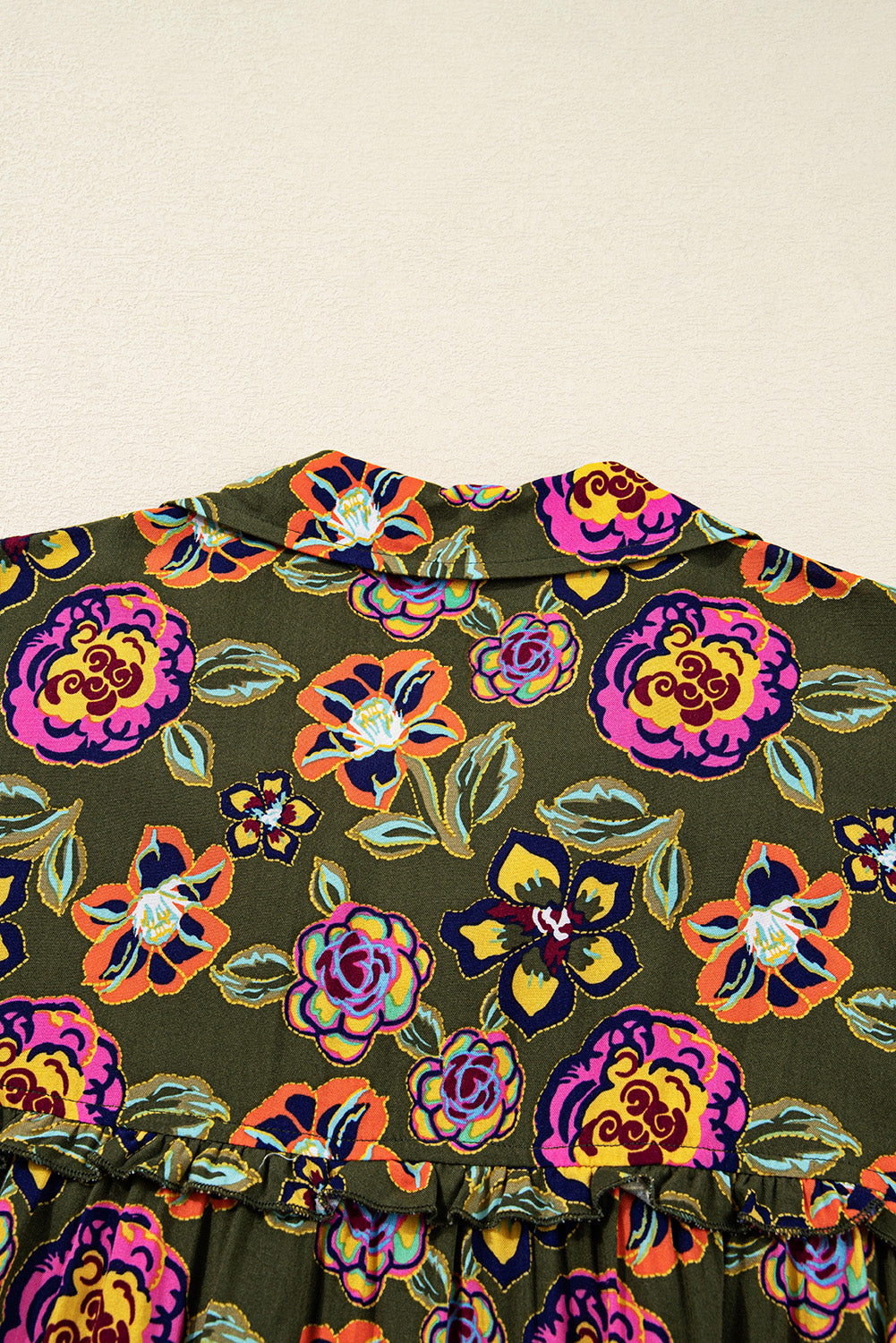 Floral-Print Split Neck Bubble Sleeve Shift Mini Dress