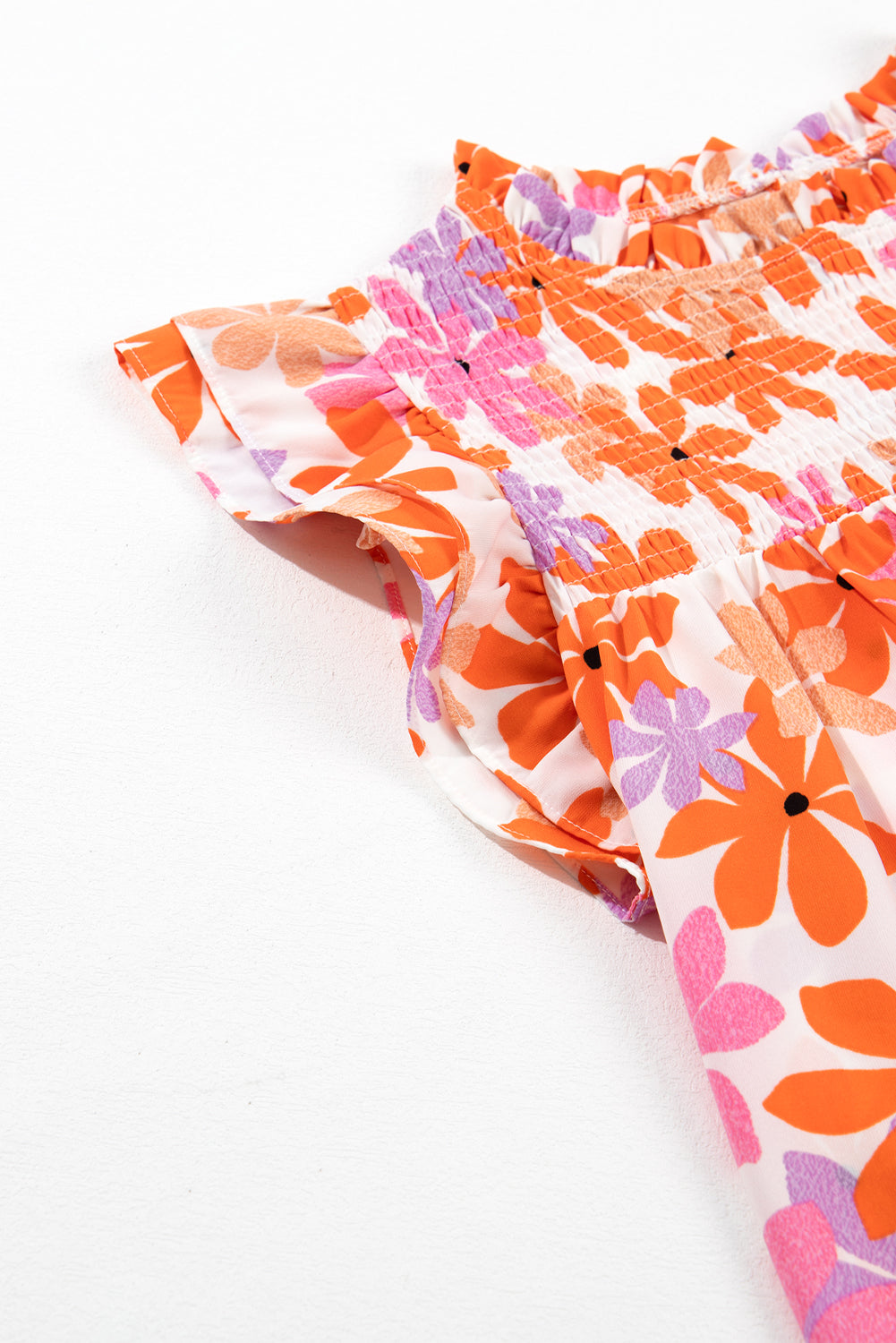 Women's Ruffle-Trimmed Sleeve Shirred Floral-Print Top