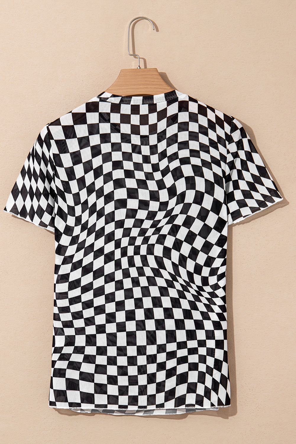 Checker Mesh Crew Neck T Shirt