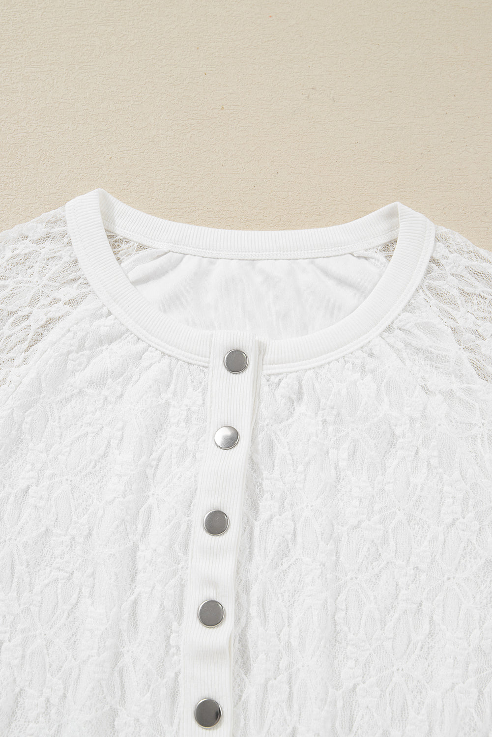 Lace Long-Sleeved Sheer Long-Sleeved Slim Henley Top