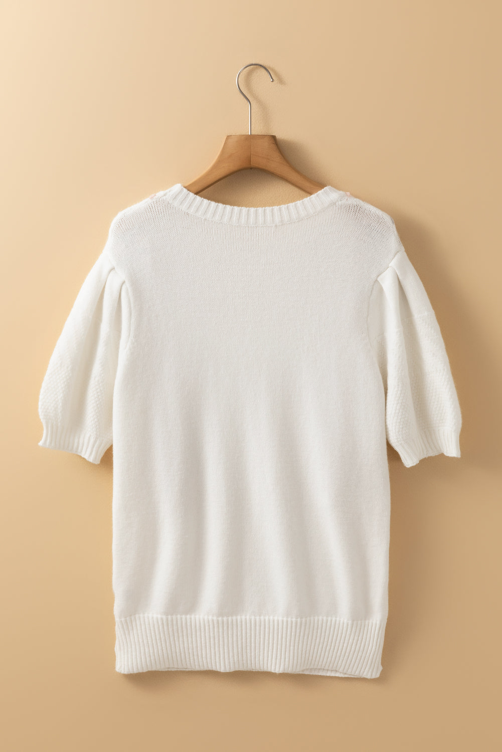Multicolor Stitch Detail Cable Knit Short Sleeve Sweater