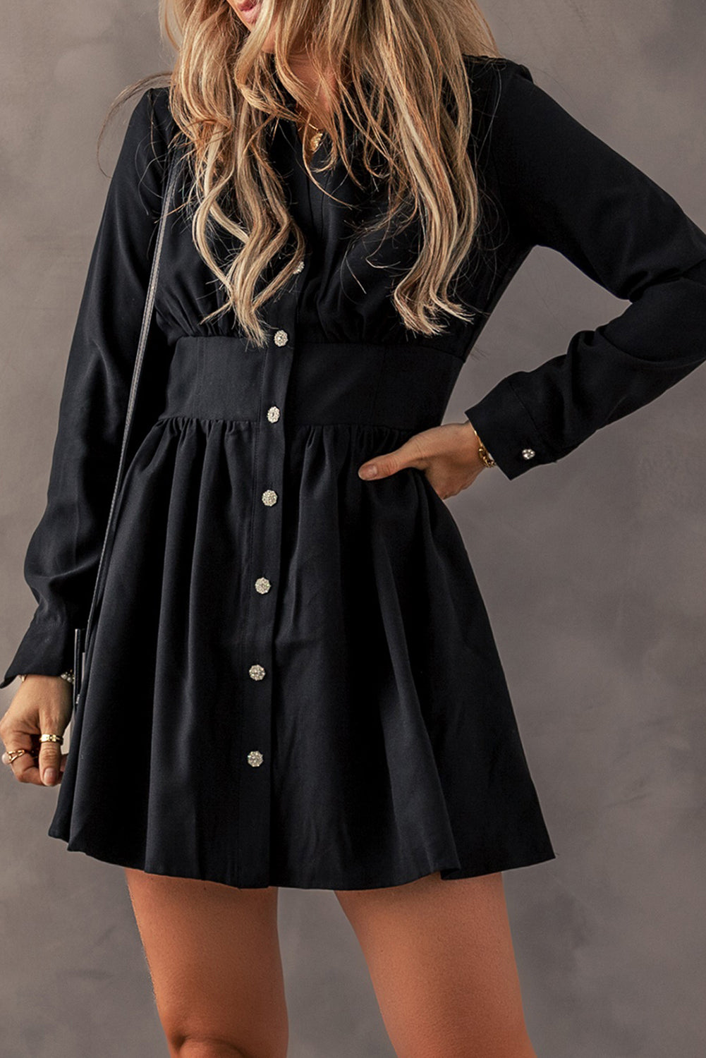 Women's Mini Dress with High-Rise Shirt Elastic Cinched