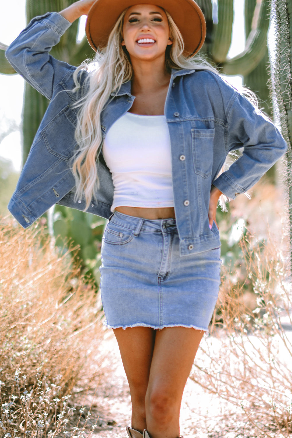 Denim Jacket: Washed Oversize Pocket-Detail