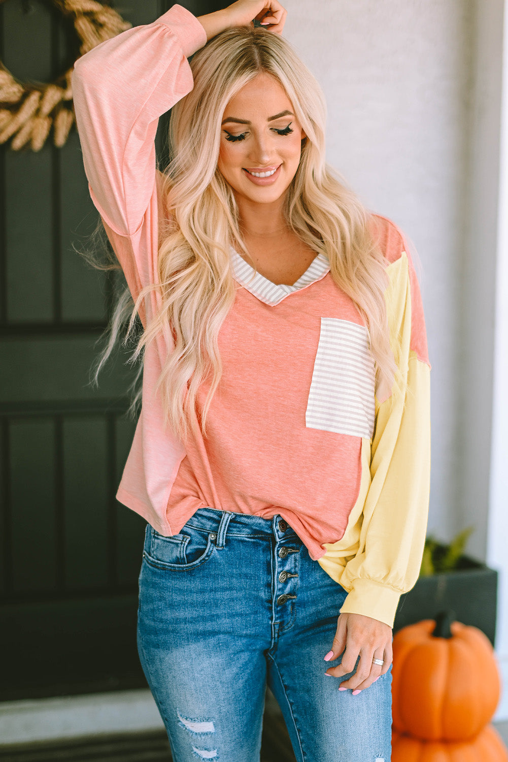 Women's Striped Color-Block Splicing T Shirt
