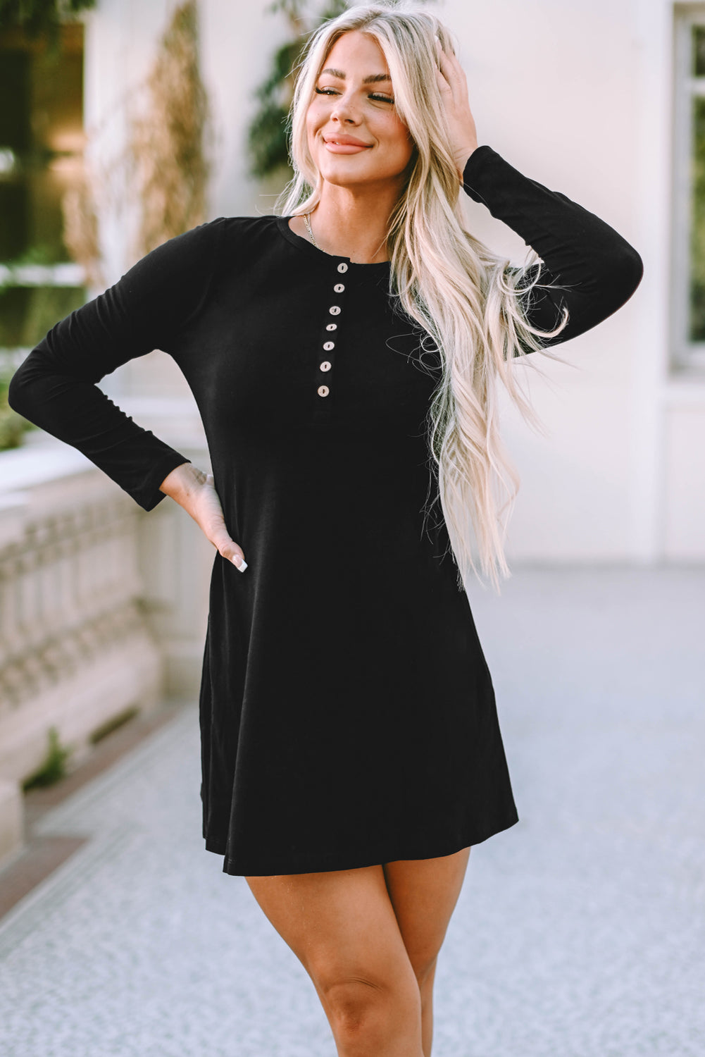 Robe Henley unie à manches longues