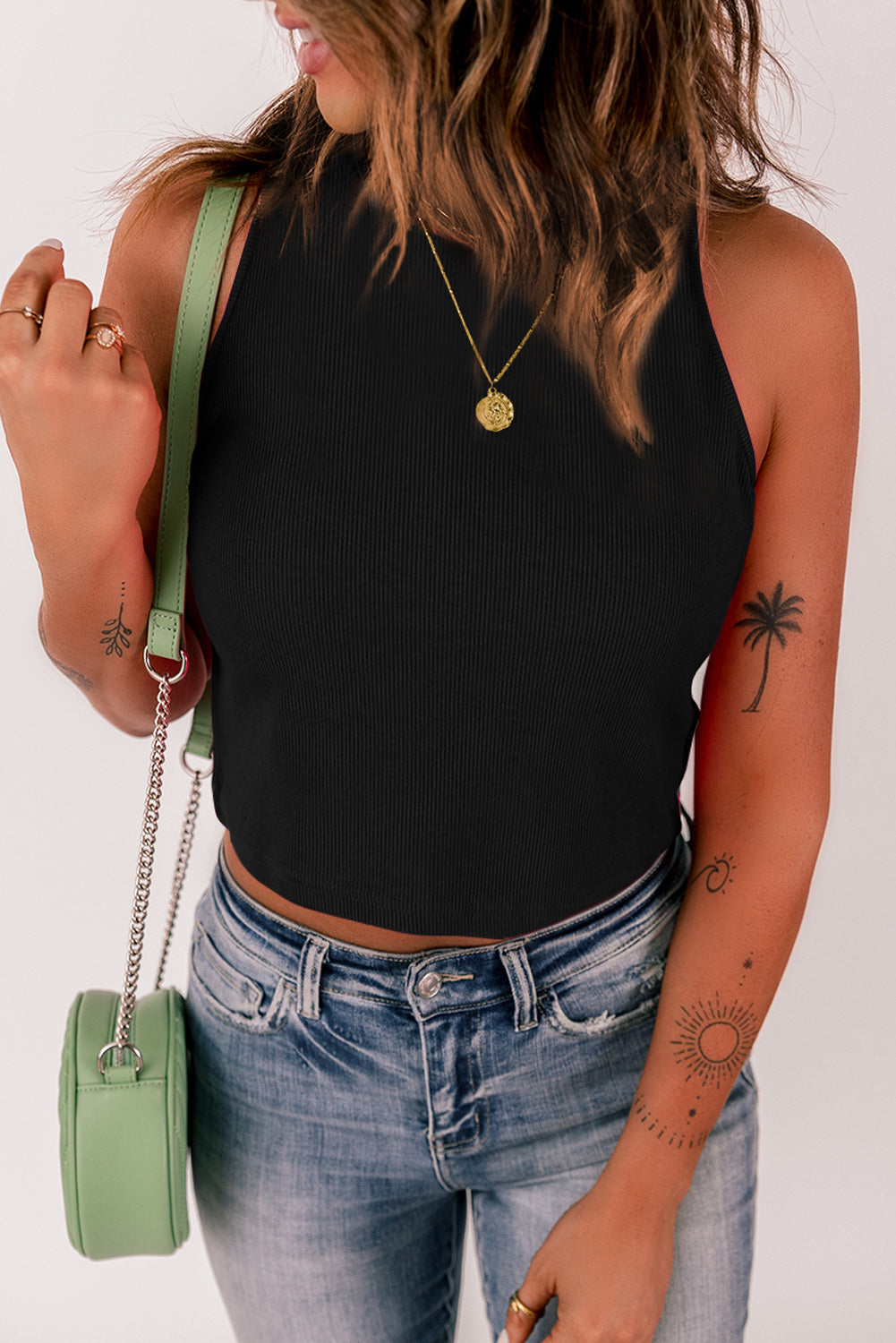 Top for Women Rib-Knitted Sleeveless Crop