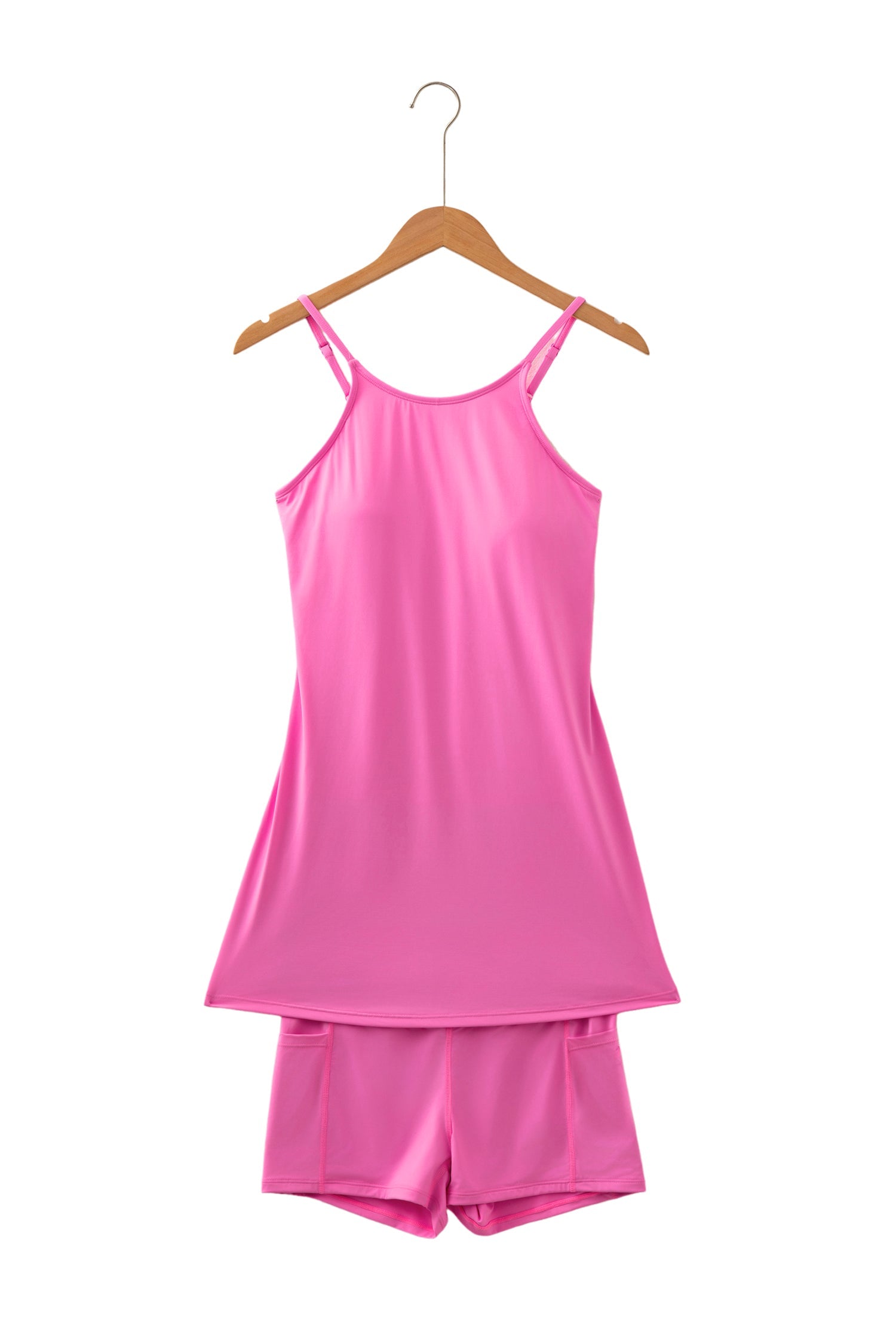 Solid Bright Pink Tunic Tank Dress Athletic Shorts 2-Piece Outfit