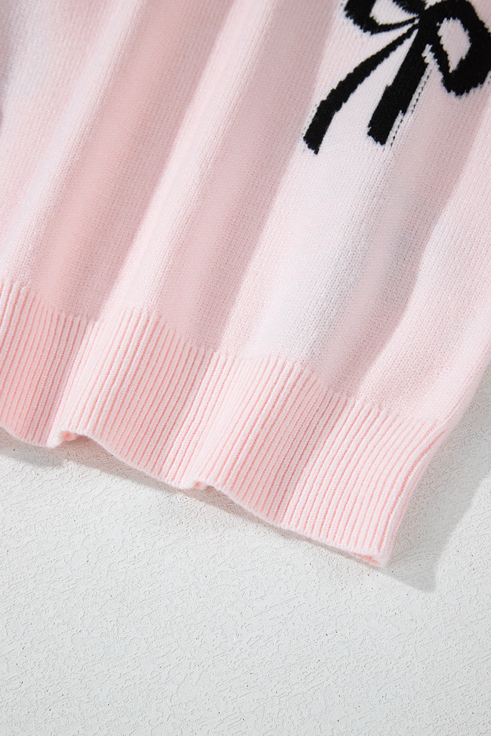 Pink Bow Pattern Knitted Loose Fit Sweater