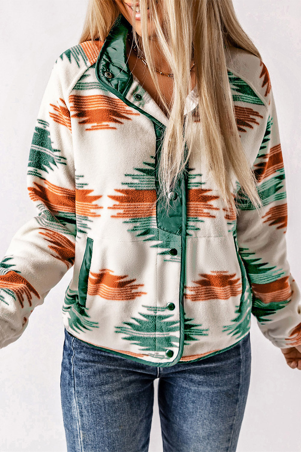 Jacket: Western Aztec Snap Button-Front Fleece-Lined