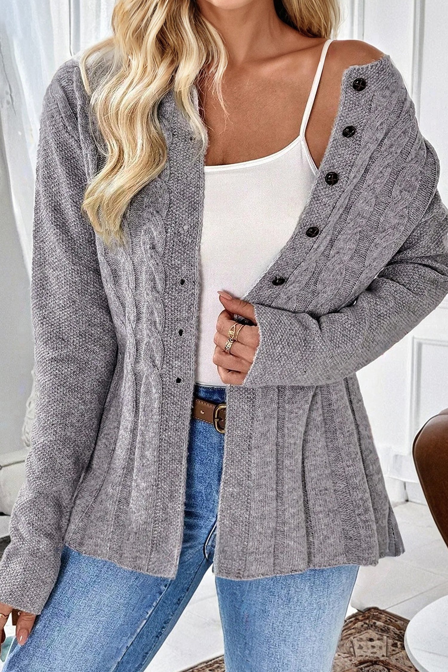 Knit High Cable Cardigan Knit Top