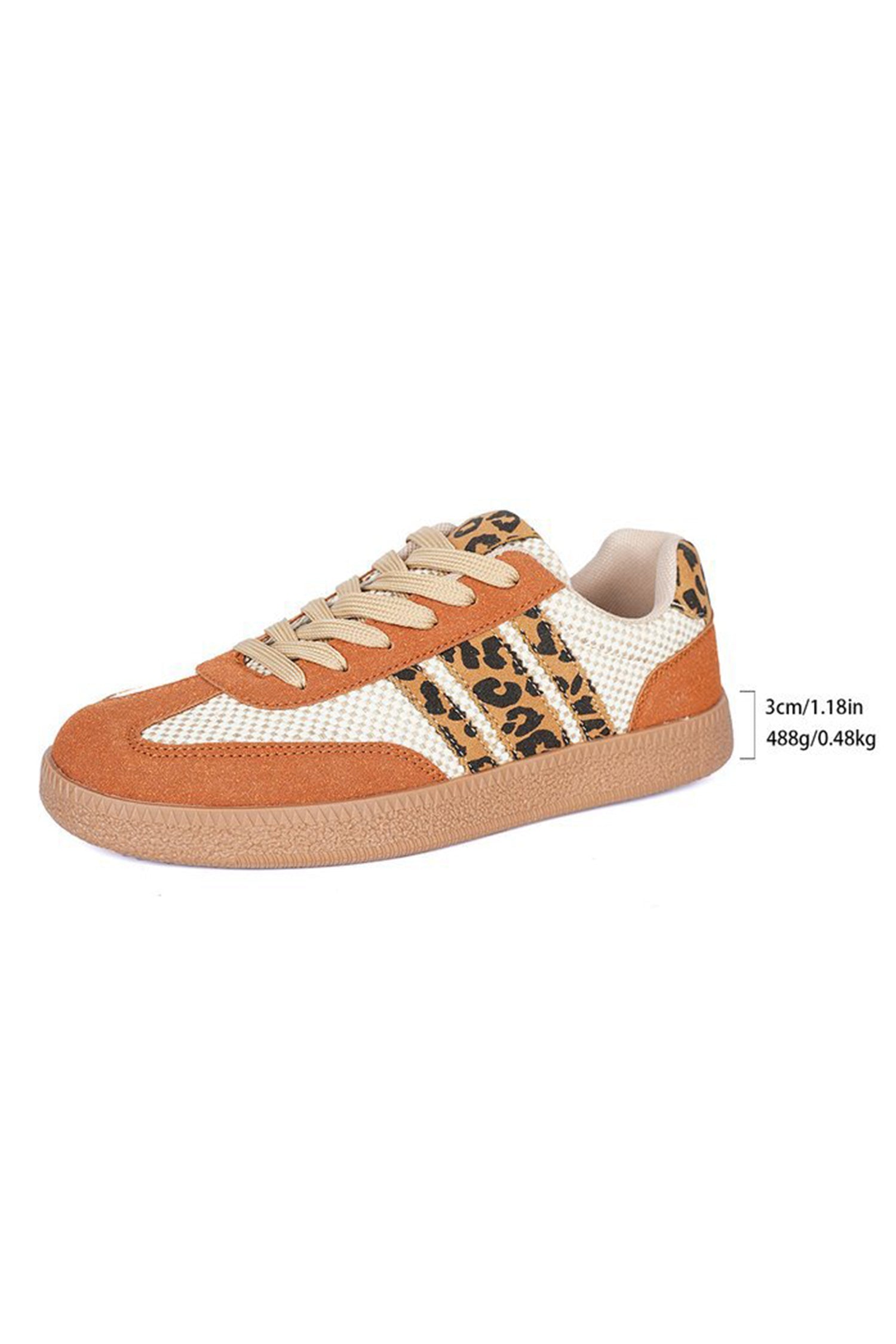 Checkered Leopard Colorblock Patchwork Lace Up Sneakers