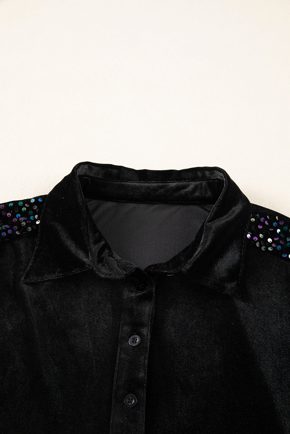 Shirt for Women Sequin Button-Front Velvet Peplum