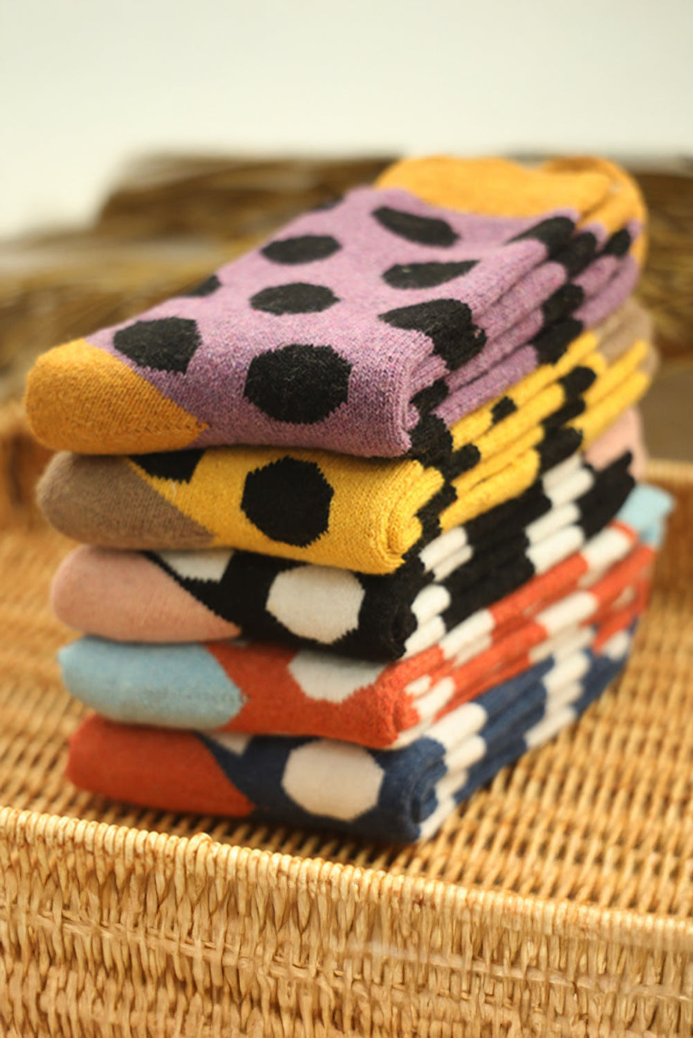 Polka-Dot Colorblock Thick Soft Crew Socks