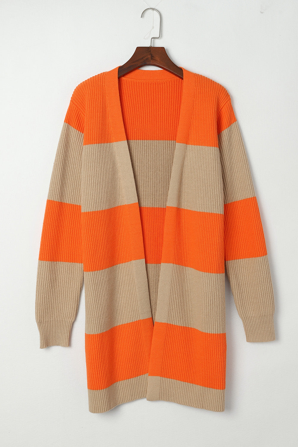 Cardigan en tricot côtelé orange color block