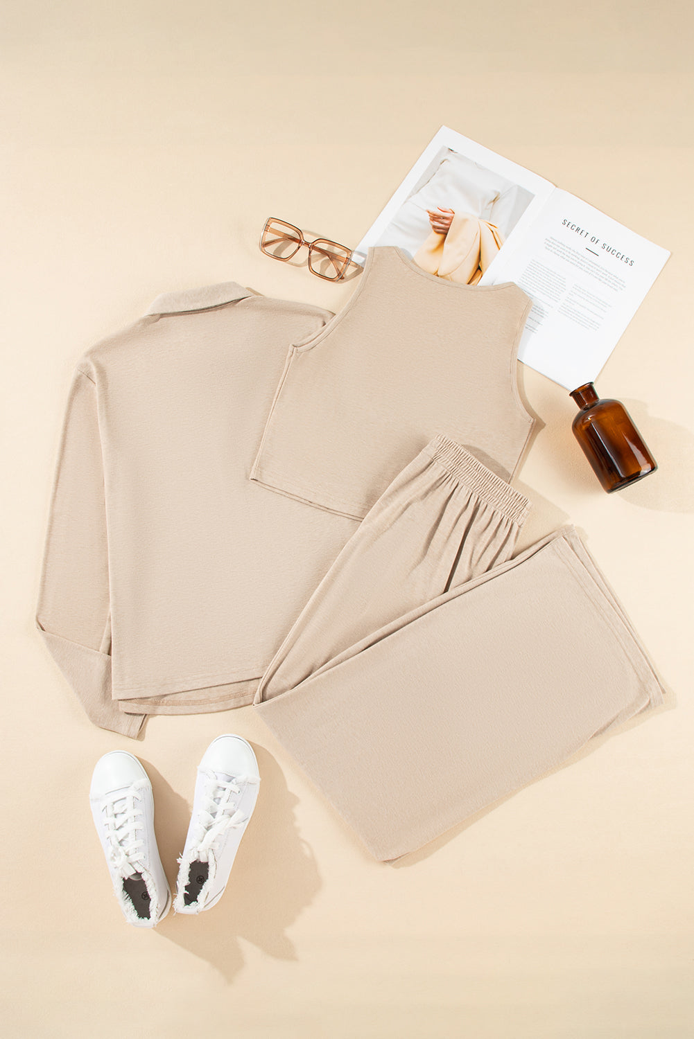 3-Piece Lounge Cozy Knit Set in Oatmeal