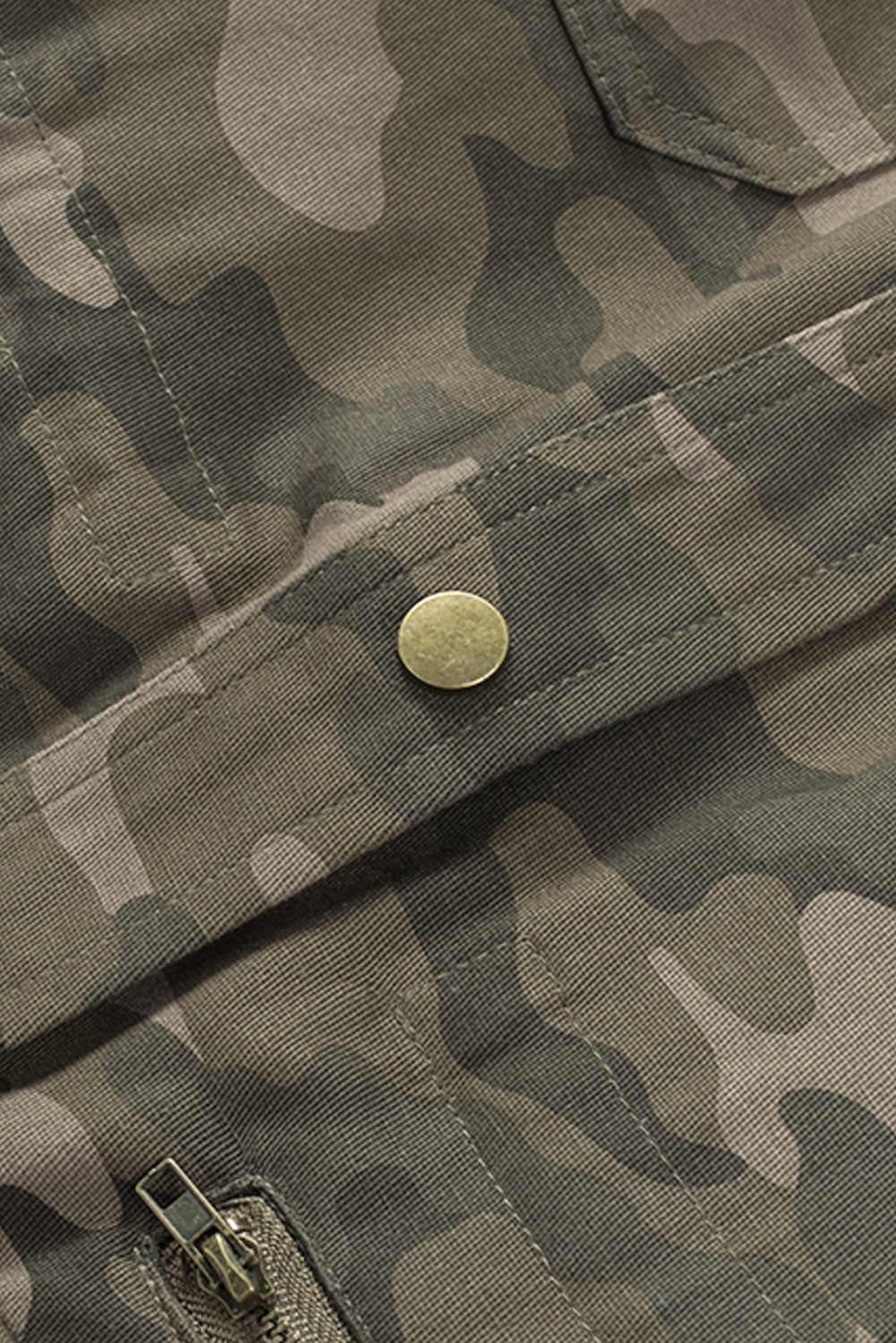 Women's Camouflage-Print Green Multi Pockets Button-Front Jacket