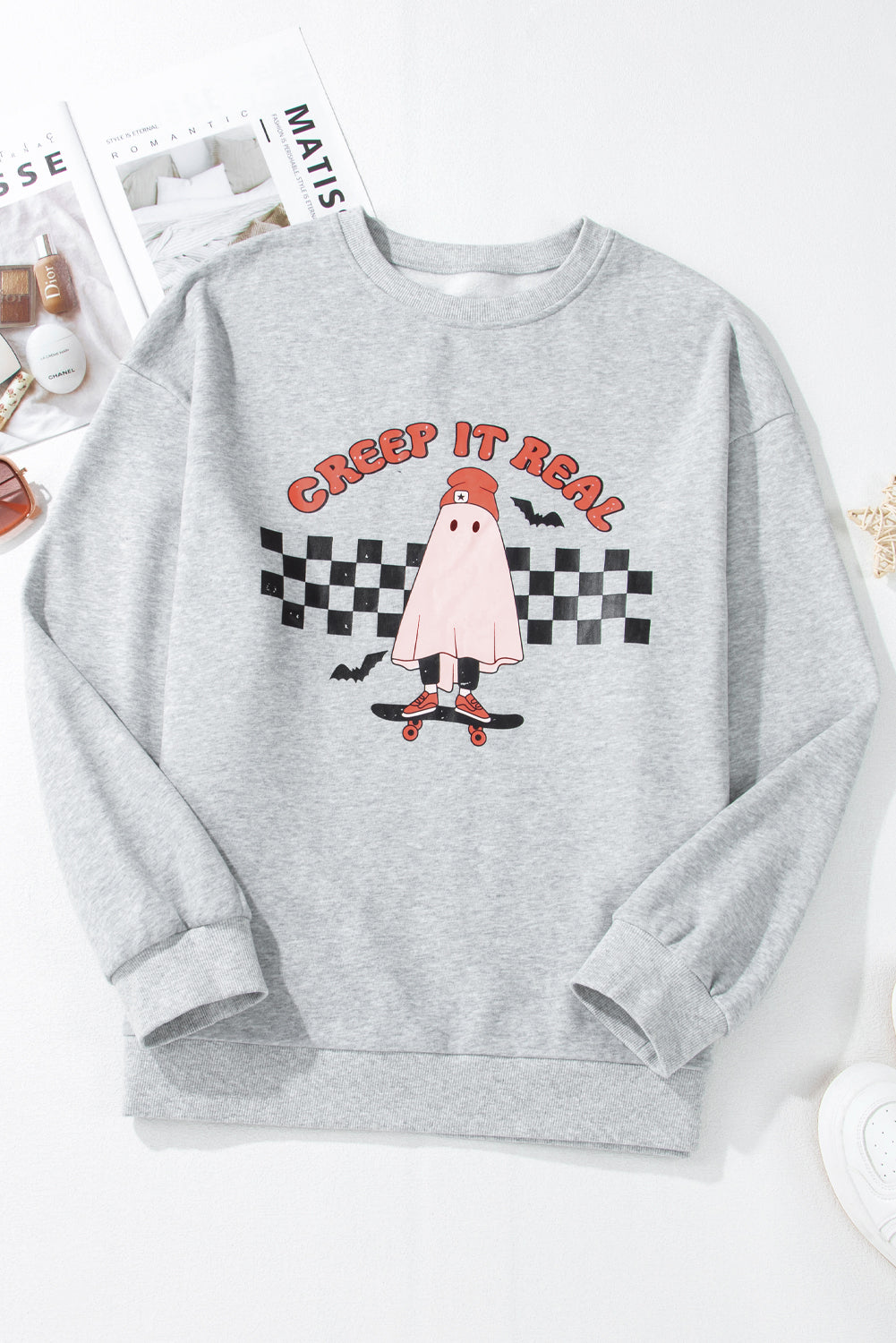 Creep It Real Ghost - Sweat-shirt à imprimé grande taille