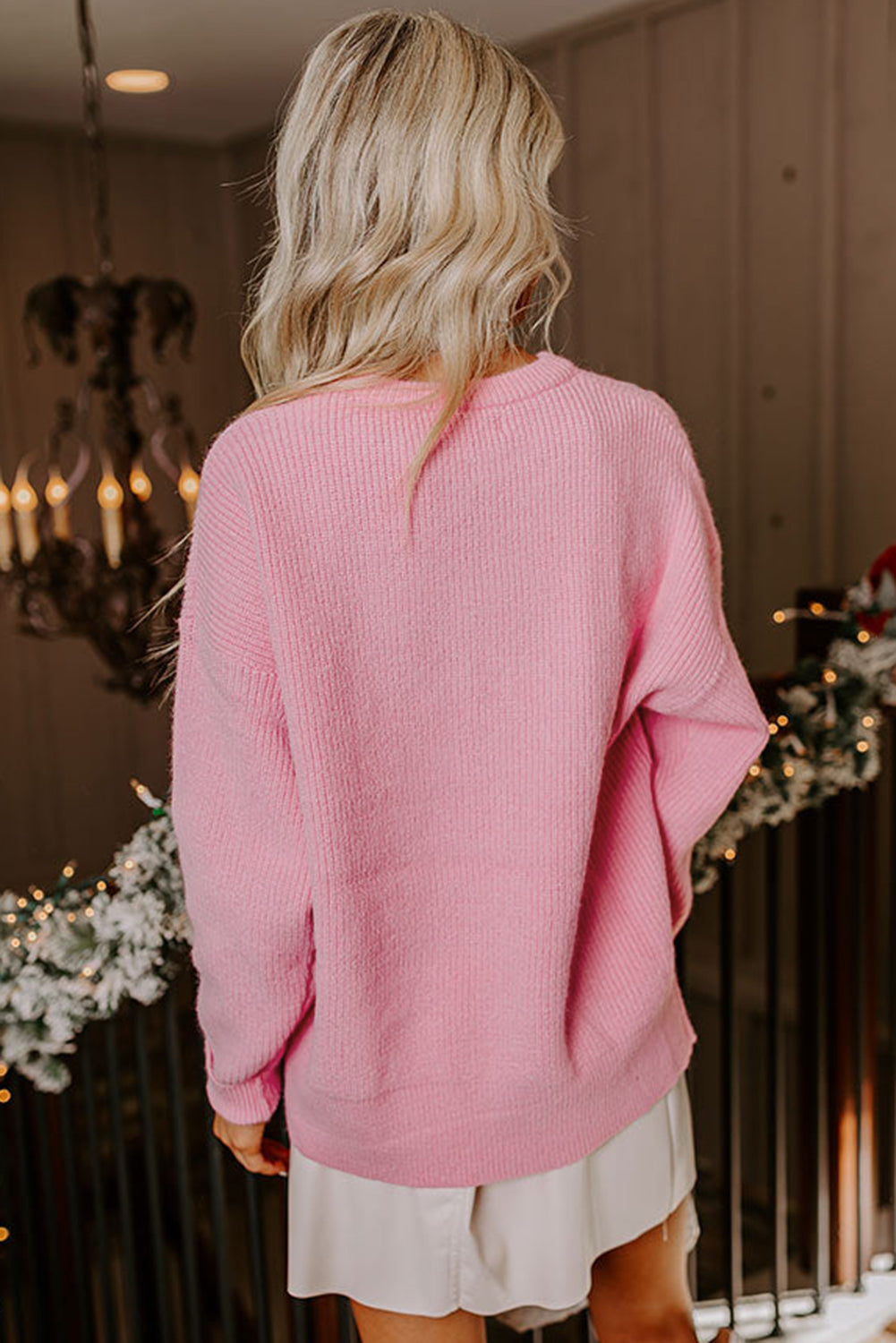 Cane Merry Candy Puffy Knit Crew-Neck Knit Top