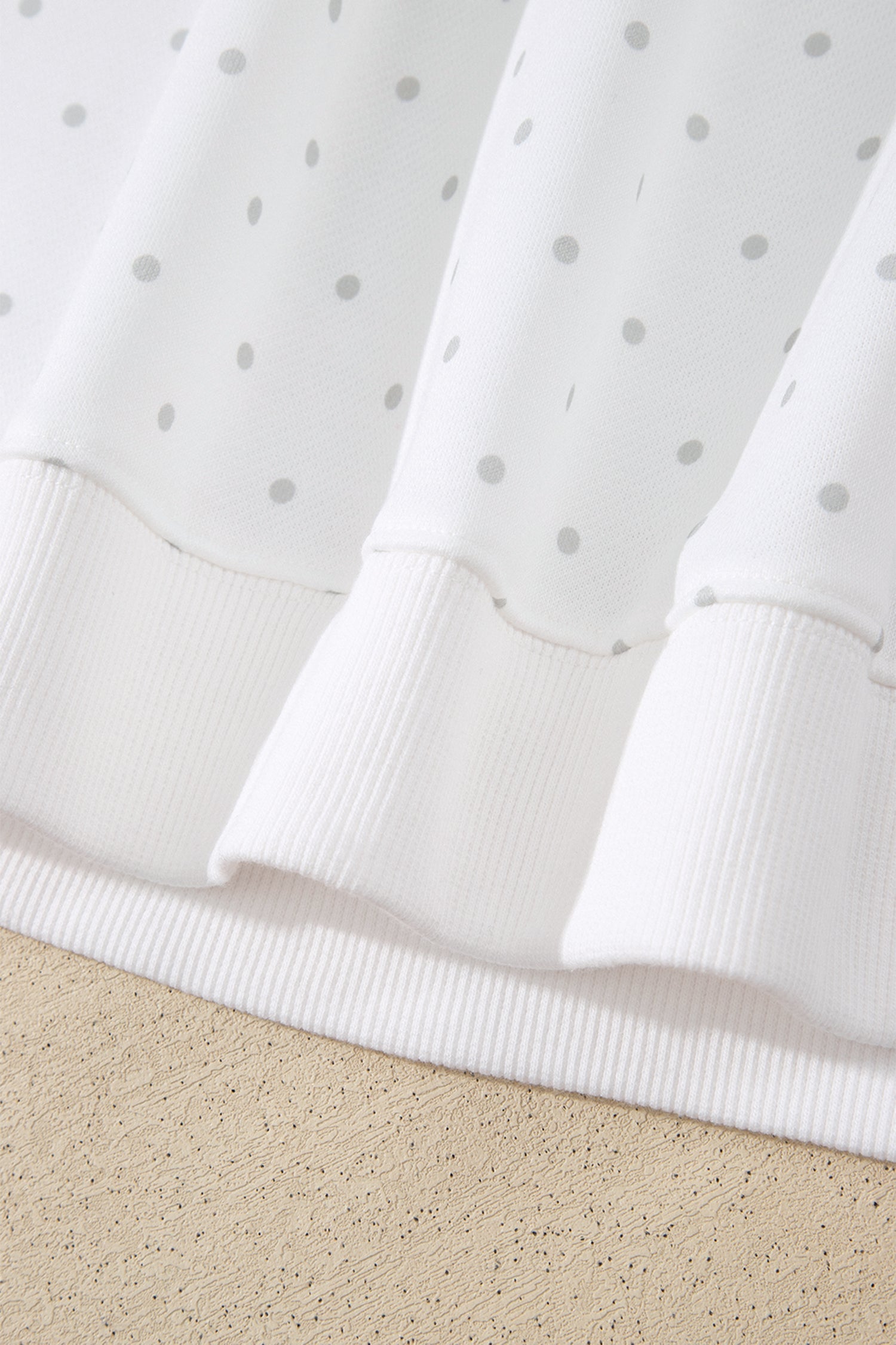 Polka-Dot Print Side Stripe Everyday Sweatshirt 2pcs Short Set in White