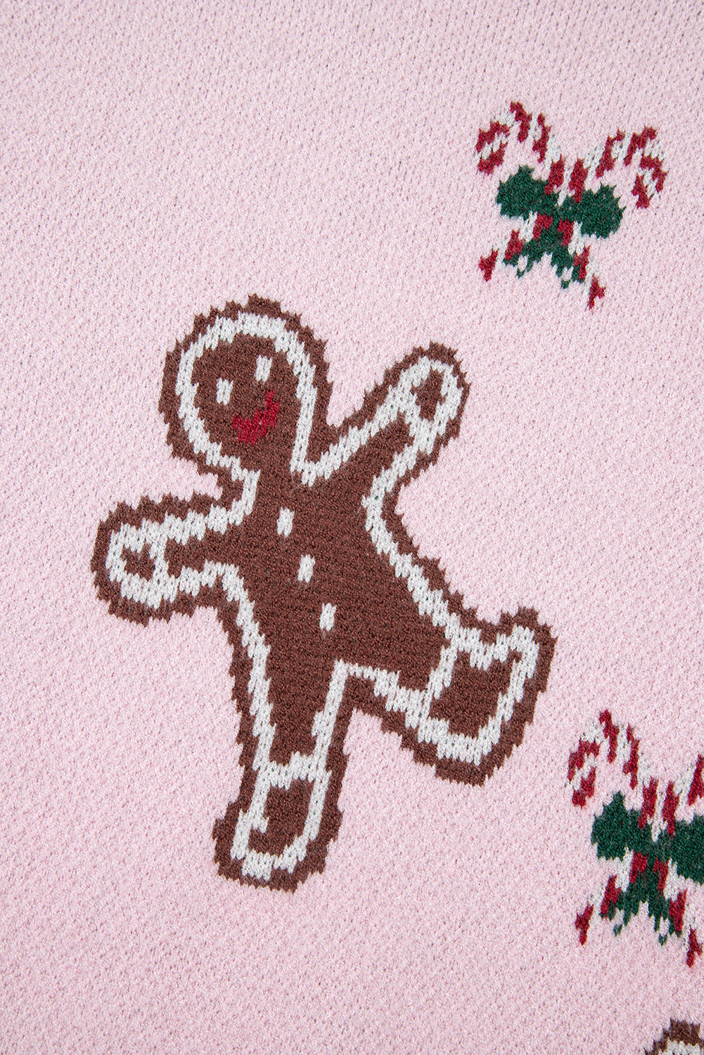 Christmas Ginger Bread Man Print Round-Neck Everyday Knit Top