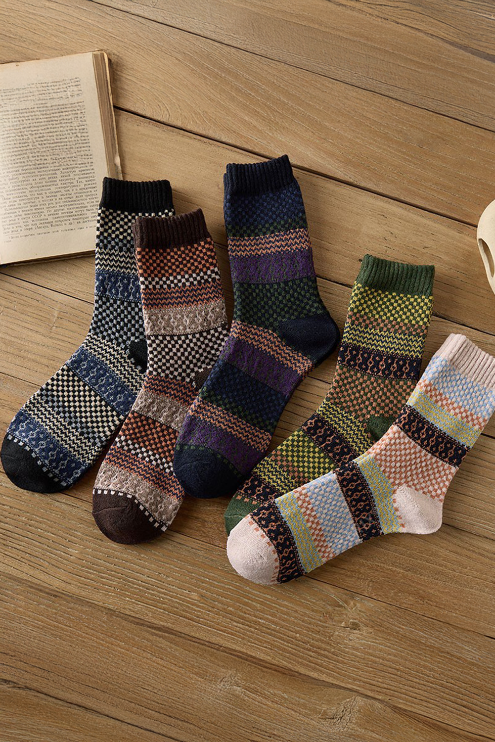 Checkered Pattern Boho Pattern Soft Crew Socks Set