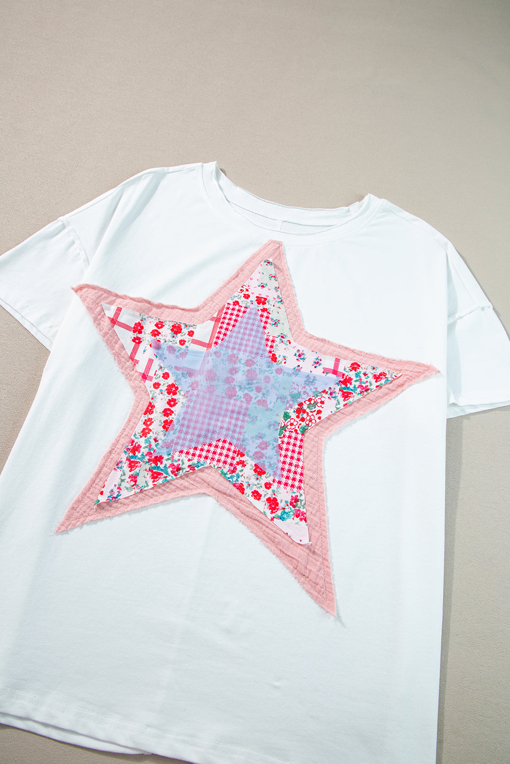 T-shirt ample patchwork étoiles blanc