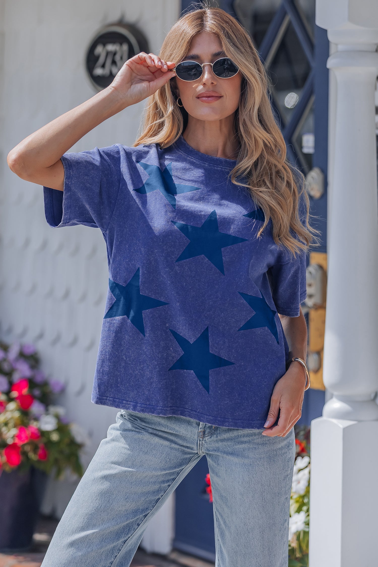 Day Star Independence Star Printed Mineral Wash T Shirt in Blue