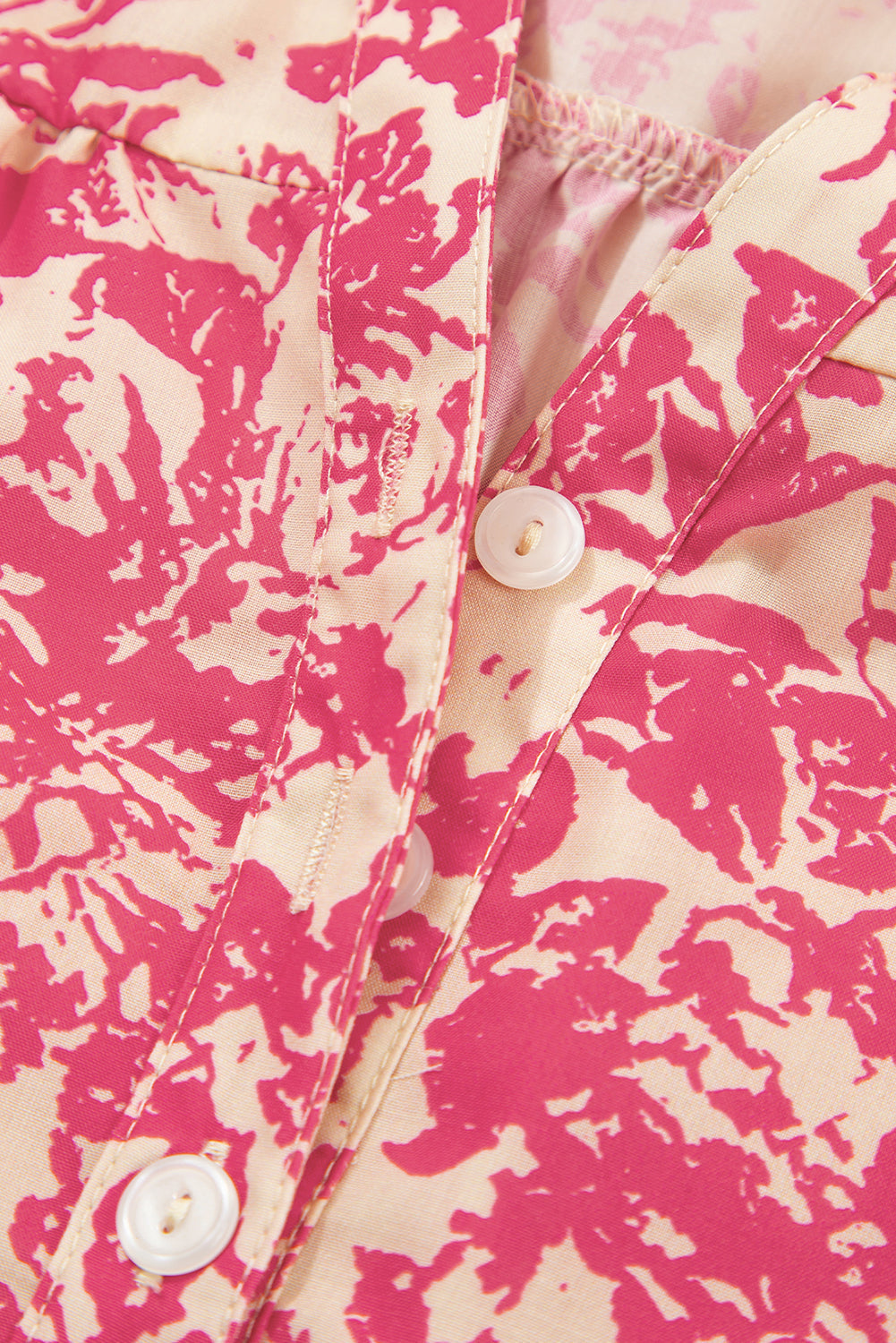 Half Allover Printed Button Neck Ruffle Sleeve Blouse